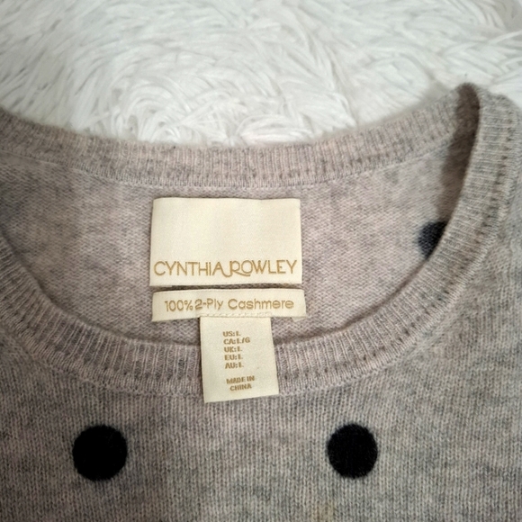 Cynthia Rowley Women's Gray Polka Dot Crewneck Sweater Top L 100% 2-ply Cashmere - Picture 7 of 8